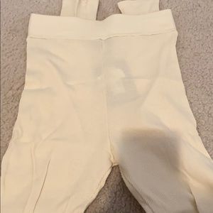 Petite Cream Ribbed High Waisted Leggings
